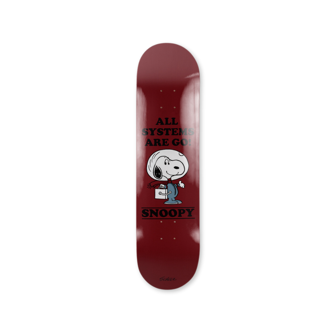Charles M. Schulz's All Systems Are Go skateboard art by the skateroom