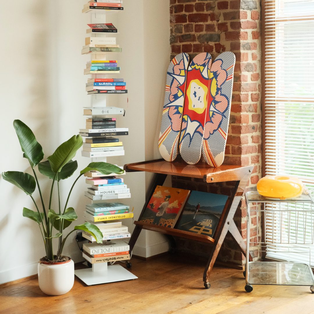 "Explosion" skate decks by Roy Lichtenstein and THE SKATEROOM in a design apartment