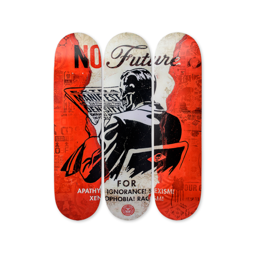 Shepard Fairey's No Future skateboard art by the skateroom