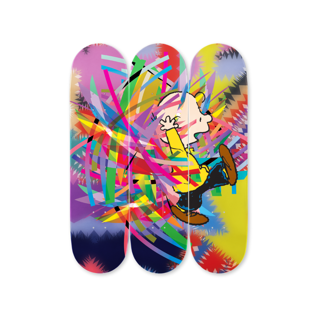 The Peanuts Global Artist Collective Tryptich by AVAF skateboard art by the skateroom