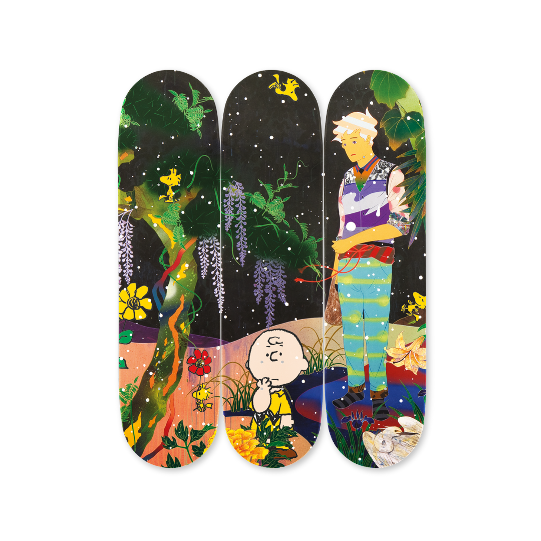 The Peanuts Global Artist Collective Tryptich by Tomokazu Matsuyama skateboard art by the skateroom