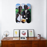 Henry Taylor triptych skate deck wall art by THE SKATEROOM in a mid-century interior