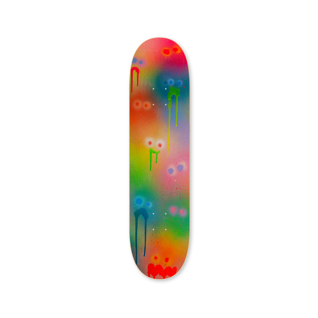 packshot of original artwork on skate deck by jon burgerman called GOWANUS HAZE