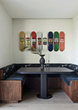 Andy Warhol colored campbell's soup cans skate decks by the skateroom in a design boutique hotel nest.