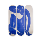 Henri Matisse 'Blue Nude' triptych skateboard deck set, featuring an iconic cut-out design in bold blue hues. Part of THE SKATEROOM's Classics collection.