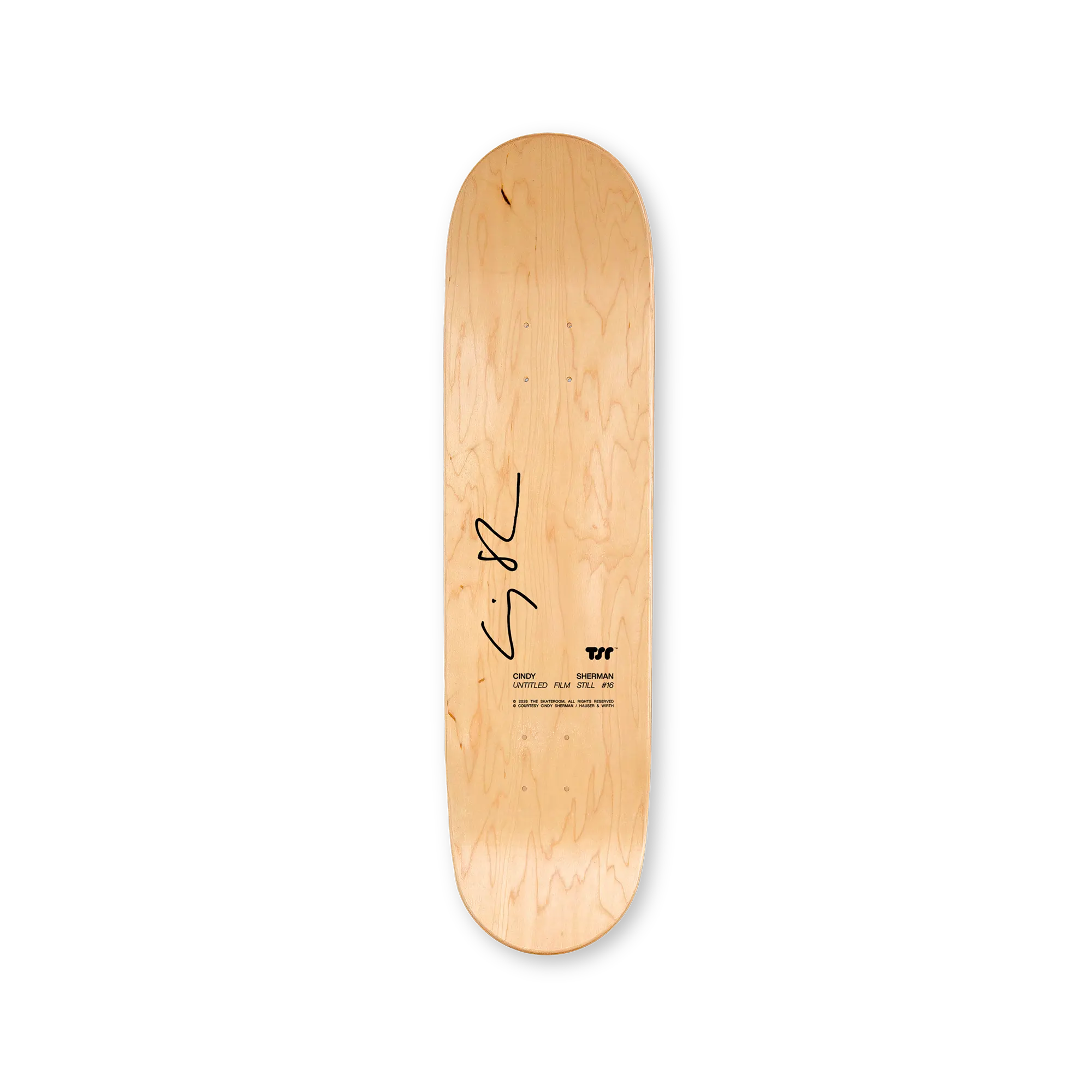 Cindy Sherman Untitled Film Still #16 triptych skate decks by The Skateroom, top print packshot showing artist signature and edition details