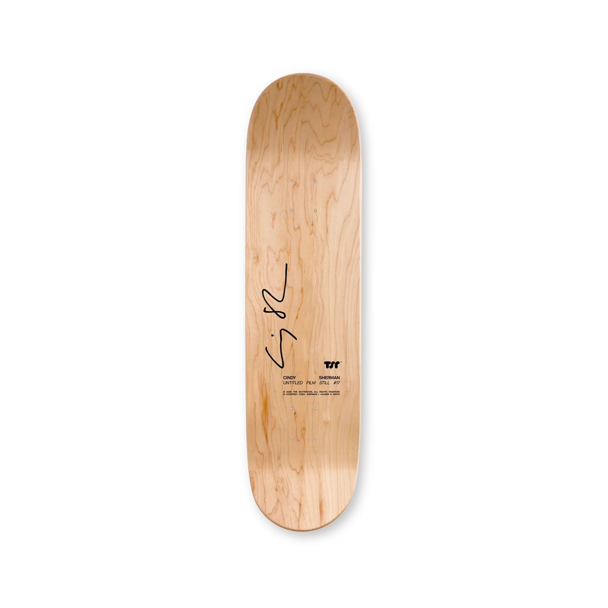 Cindy Sherman Untitled Film Still #17 triptych skate decks by The Skateroom, top print packshot showing artist signature and edition details