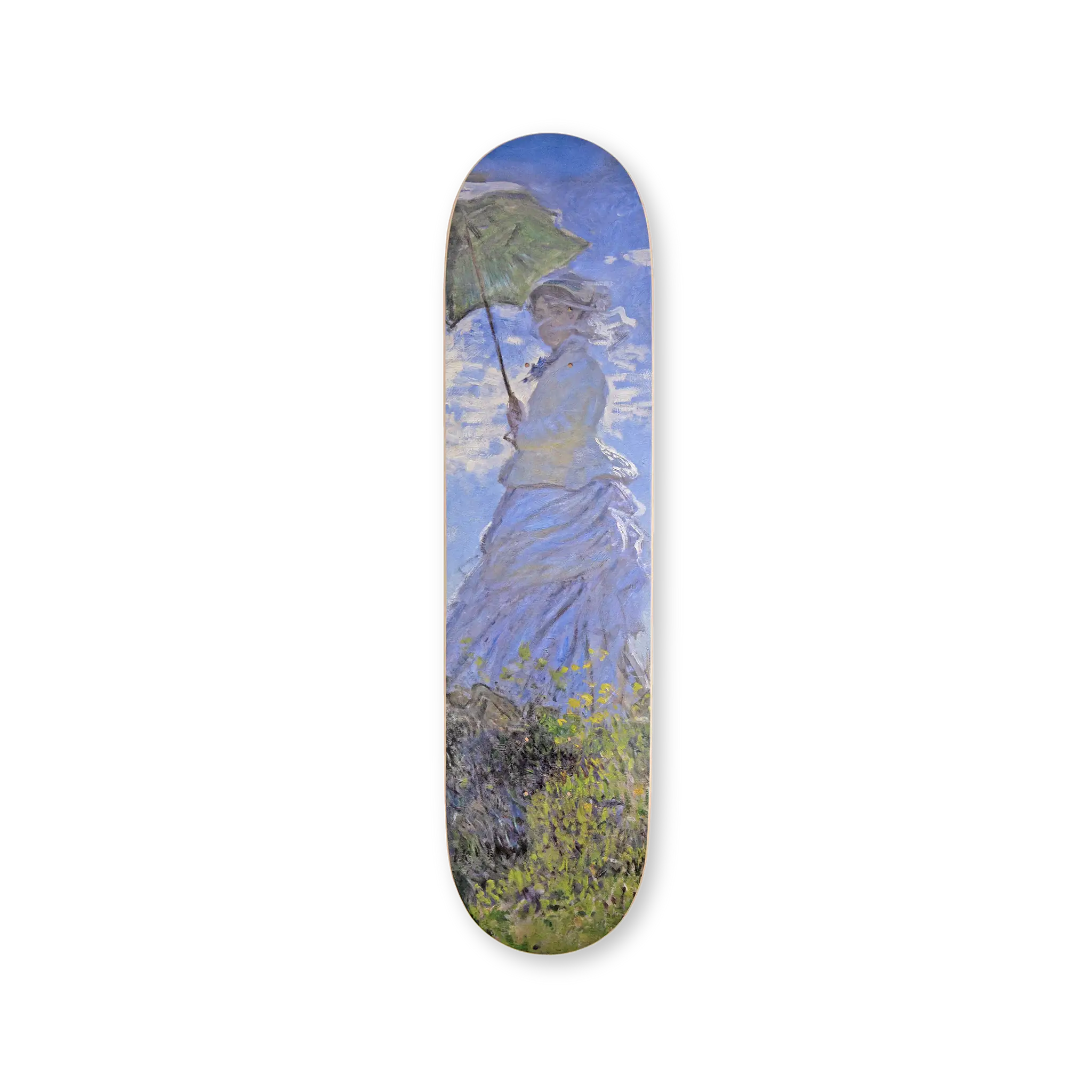 Skateboard deck with the painting of Claude Monet "La Promenade (Femme à L'ombrelle)