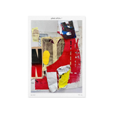 Abstract art giclée print with colorful geometric shapes on a white background, made by artist David carson and the skateroom.