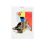 Colorful abstract art print with text on a white background, artwork by american artist david carson.