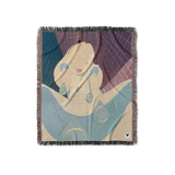 Alice in Wonderland woven blanket featuring a dreamy abstract Disney art scene with pastel colors and fringe edges — home décor.