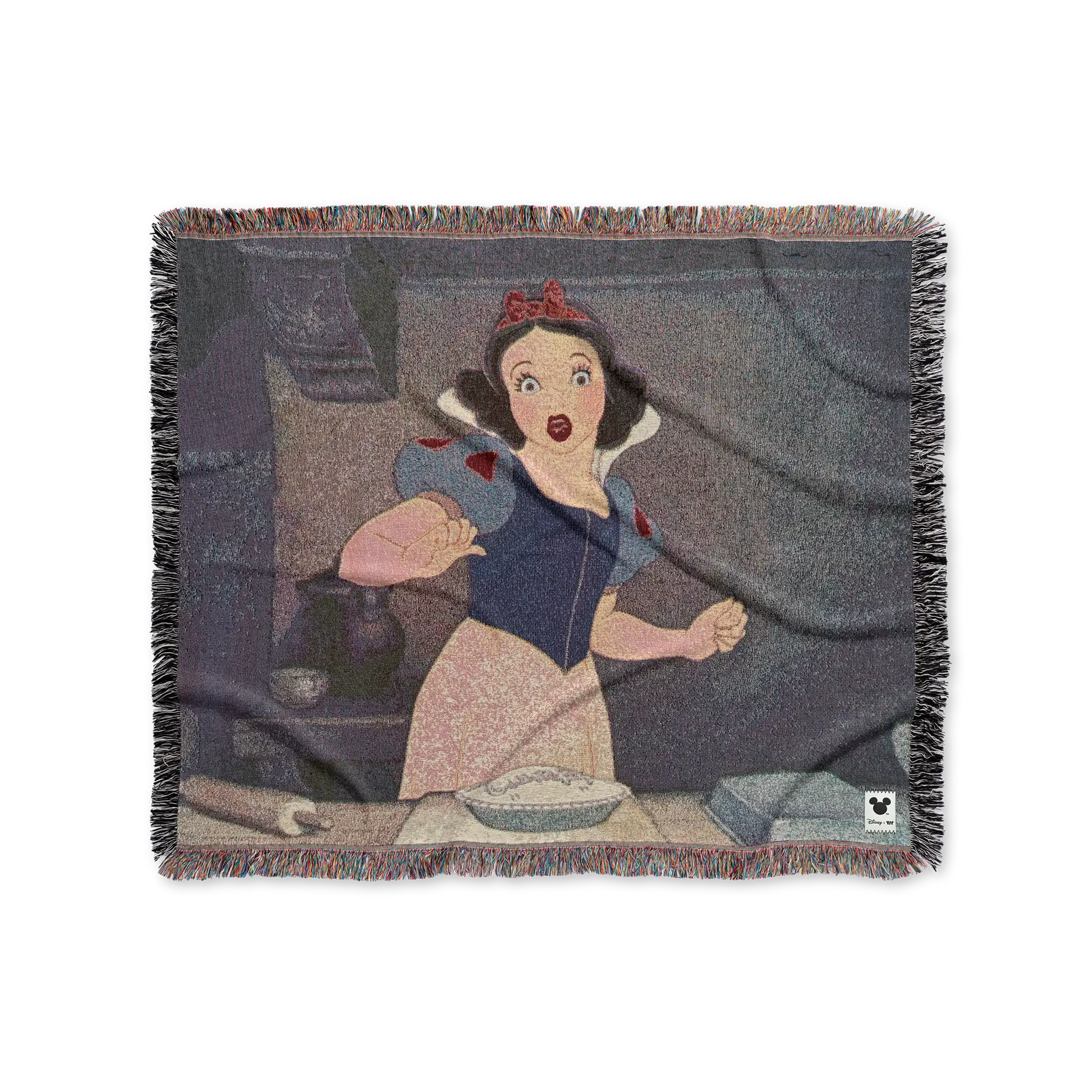 Woven blanket with Snow White design on a white background