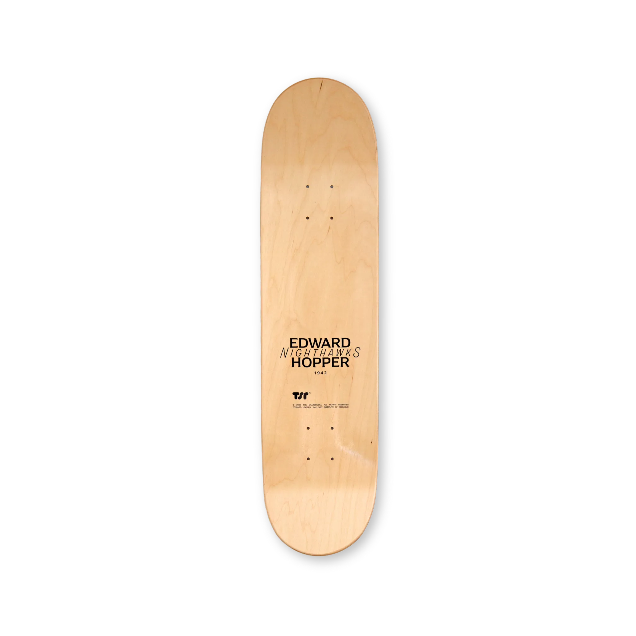 Skateboard deck with 'Edward Hopper' text on a white background