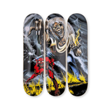 Number of The Beast artwork by Iron Maiden on a set of three skate decks.