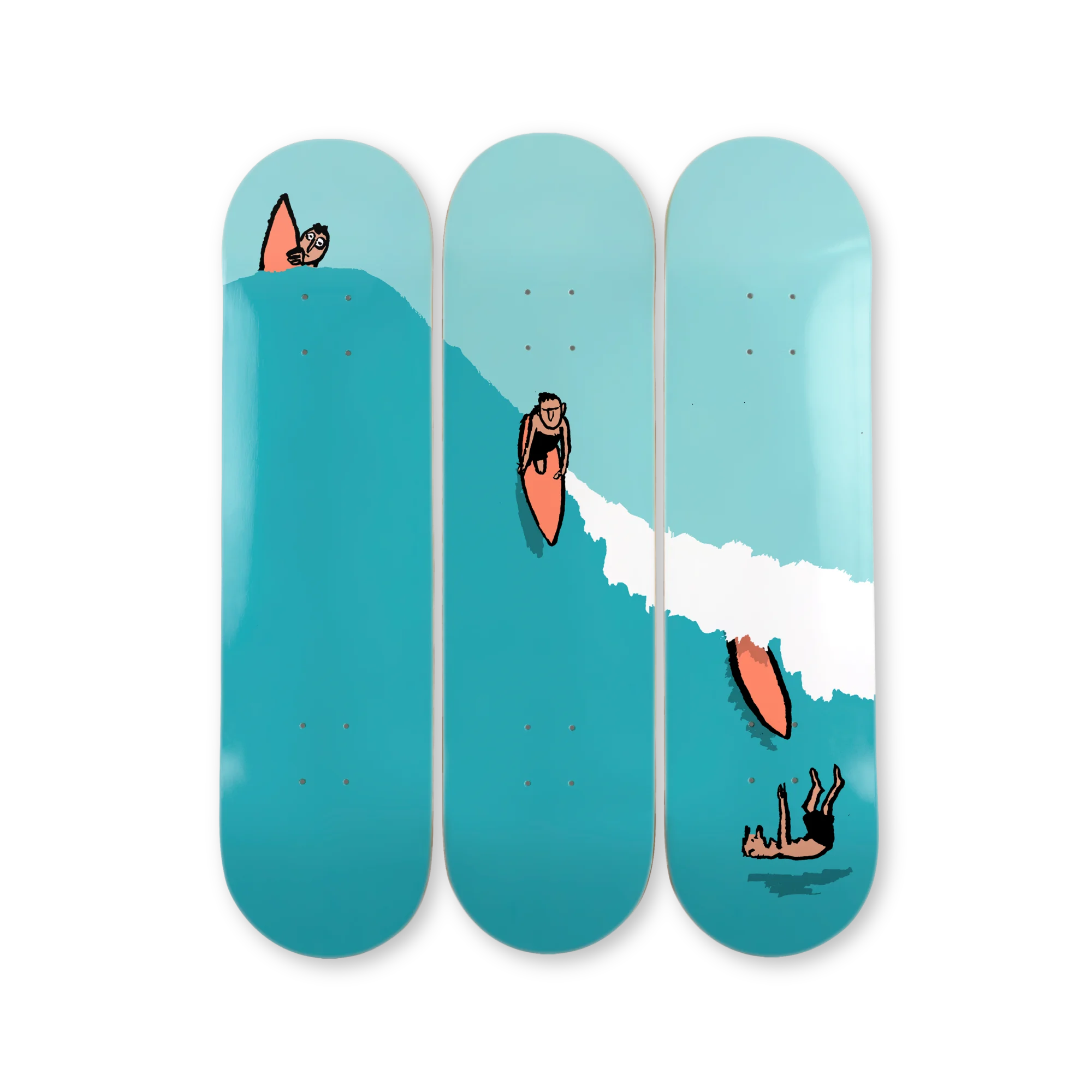 Jean Jullien Cooking hand-signed limited edition art skateboard by The Skateroom, packshot on transparent background