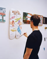 Jean Jullien working on Playing Republic original painting, second studio detail view — The Skateroom collaboration