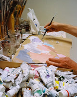 Jean Jullien Playing Republic original painting, studio detail view showing scale and texture of the finished work