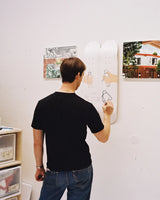 Jean Jullien original painting in progress for The Skateroom, third studio detail view