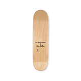 Jean Jullien art skateboard by The Skateroom, top print packshot showing natural wood finish with artist signature