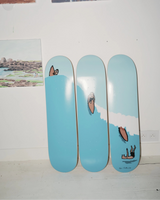 Jean Jullien Cooking hand-signed art skateboard by The Skateroom, lifestyle display showing signed deck in a contemporary interior