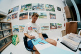 Jean Jullien Cooking hand-signed art skateboard by The Skateroom, editorial lifestyle photography