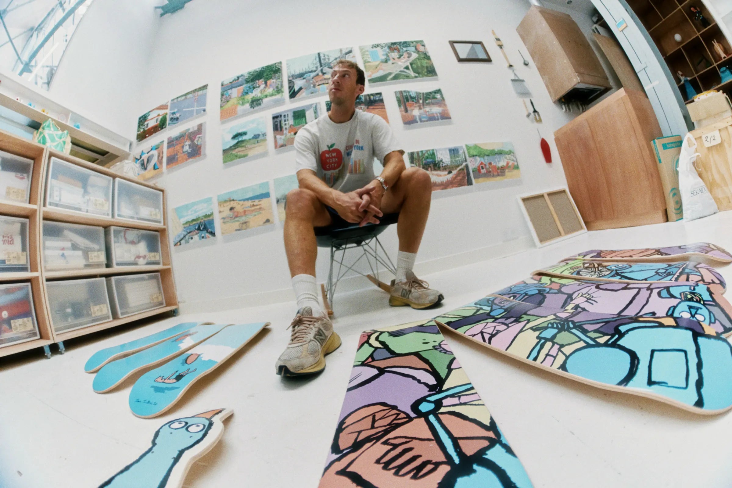 Jean Jullien The Republic hand-signed art skateboard by The Skateroom, lifestyle display in a contemporary setting