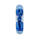 Skateboard deck with Jeff Koons' Blue Balloon Dog  on a white background.