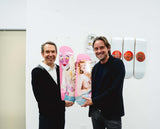 artist jeff koons with his pink panther skate art editions and THE SKATEROOM founder Charles-Antoine Bodson
