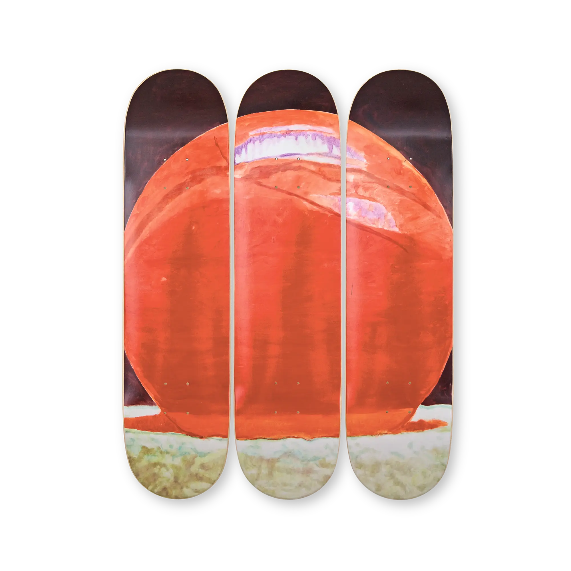 Three skateboard decks with the artwork Eternity by belgian artist Luc Tuymans.