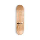 Lulu Lin art skateboard by The Skateroom, top print packshot showing natural wood finish with artist signature