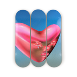Lulu Lin What Is Love Baby Don't Hurt Me limited edition triptych skate decks by The Skateroom, packshot on transparent background