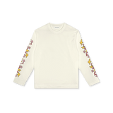 Mark Gonzales x THE SKATEROOM off-white long-sleeve T-shirt featuring silkscreen-printed floral and bird illustrations along both sleeves. Made from premium heavyweight cotton with a relaxed fit. Part of the exclusive Mark Gonzales apparel collection.