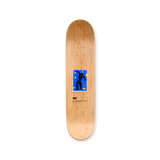 Top view of the Henri Matisse 'Icare - Plate 8 of Jazz' skate deck, featuring a minimalist natural wood finish with a small, vibrant print of the iconic 'Icare' artwork at its center.