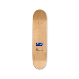 Top view of the Henri Matisse 'Jazz' skate decks set, featuring a minimalist natural wood finish with a small, vibrant print of the iconic artwork at its center.