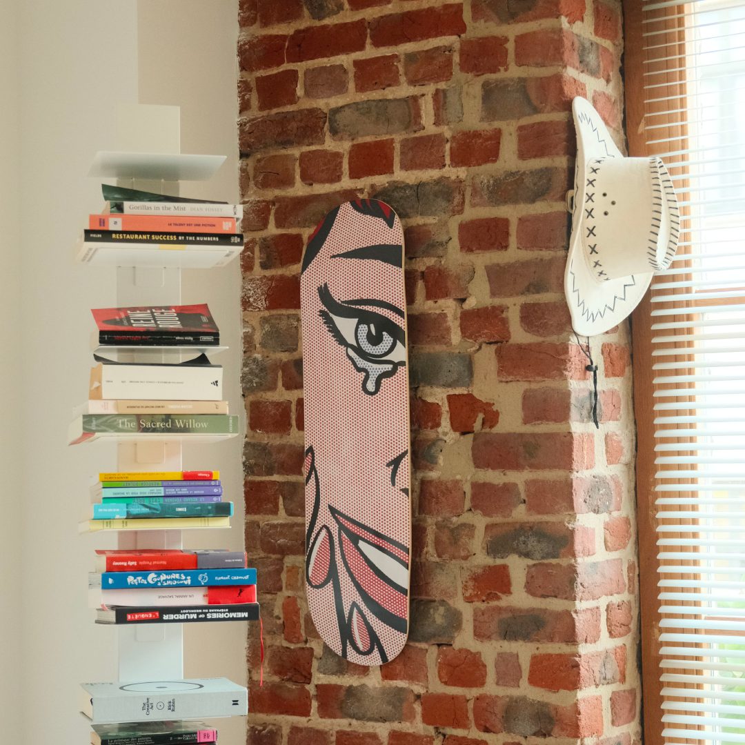 "Happy Tears" skate decks by Roy Lichtenstein and THE SKATEROOM in a design apartment