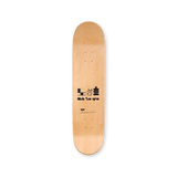 Detail view of the top print finish on a Holy (Saint Elmo) art skateboard by Sangho Noh, showing artwork and deck quality