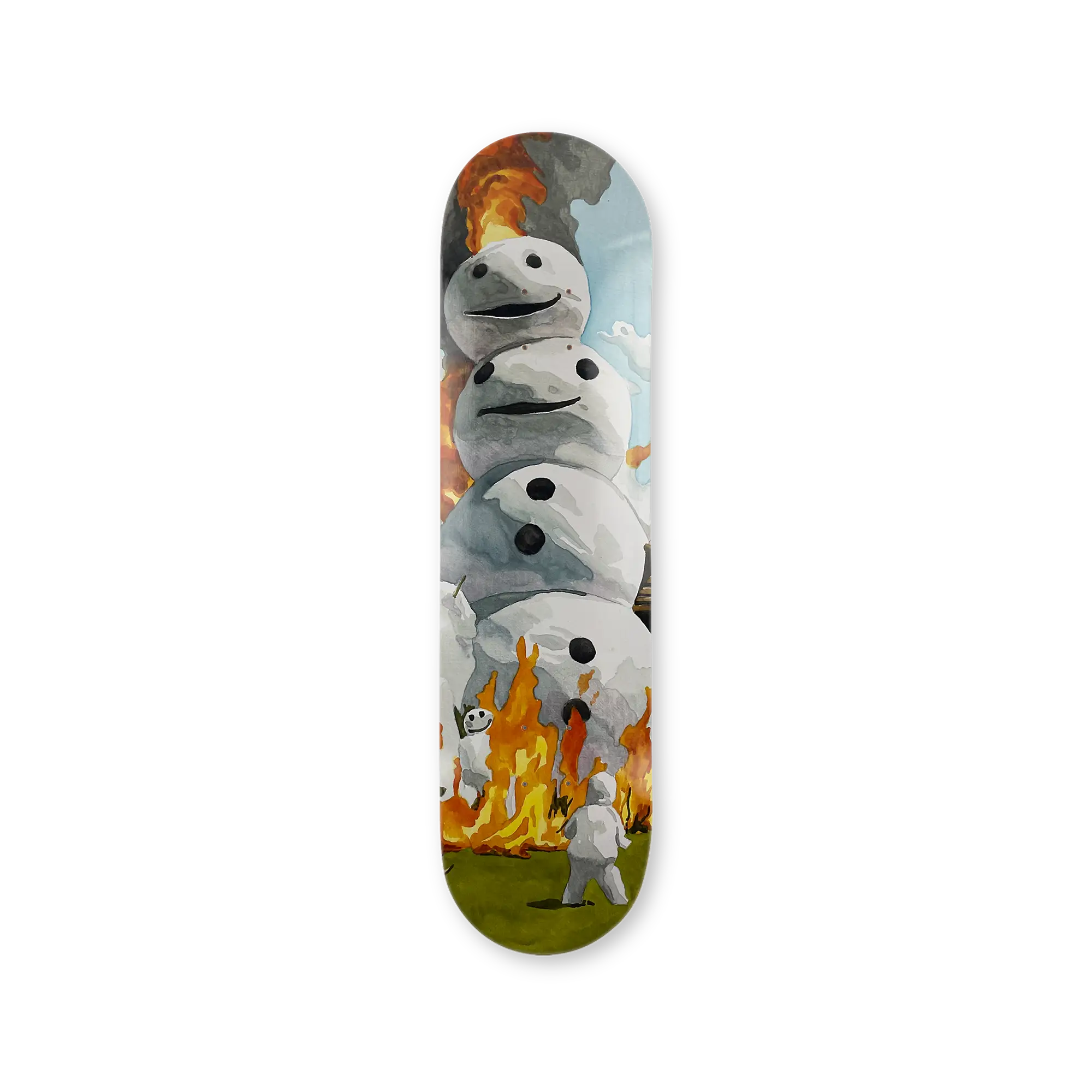 Packshot of Holy (Burning Snow Man), limited edition art skateboard by Korean artist Sangho Noh — HOLY series