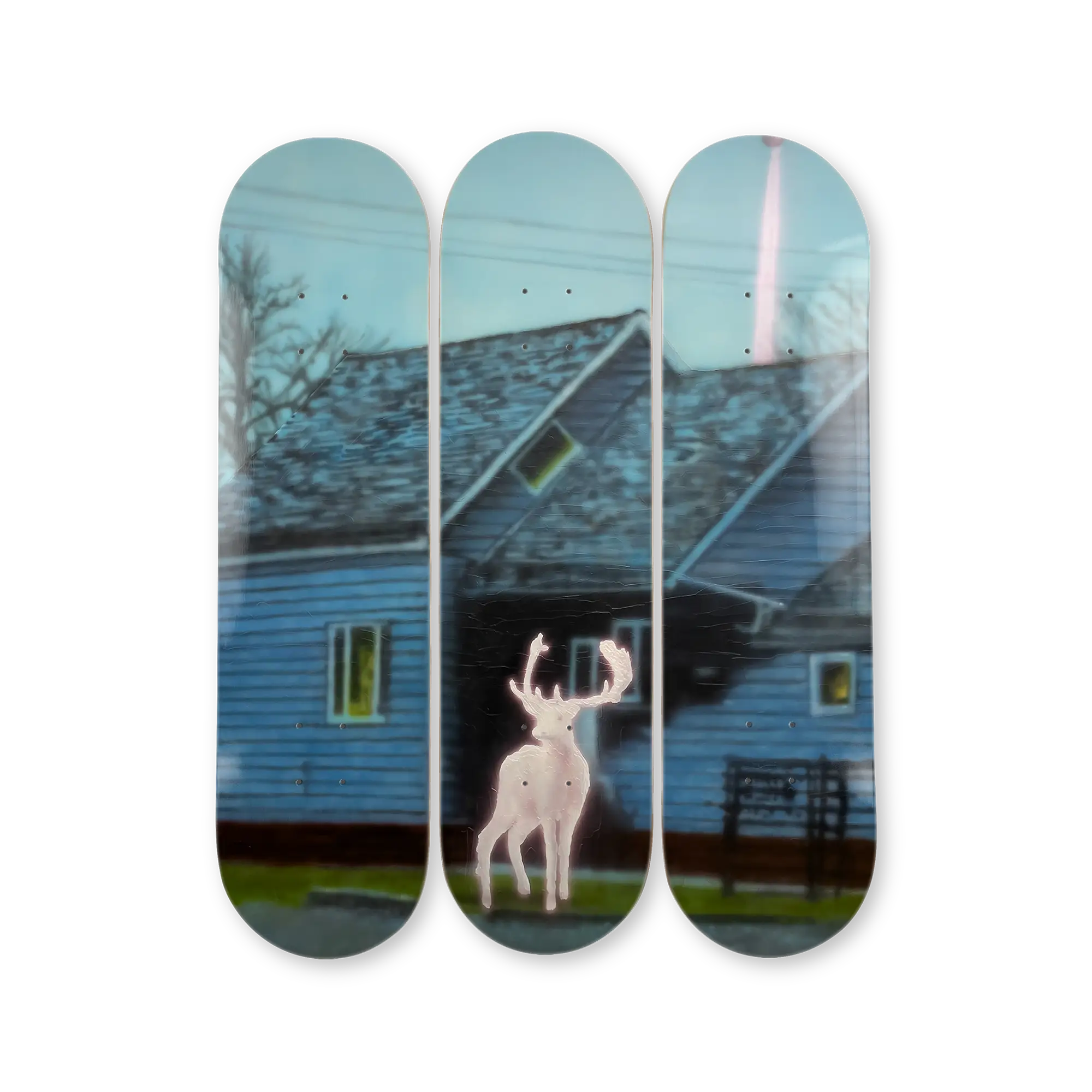 Packshot of Holy (Oh Deer!), limited edition collectible skateboard triptych by Korean artist Sangho Noh — HOLY series