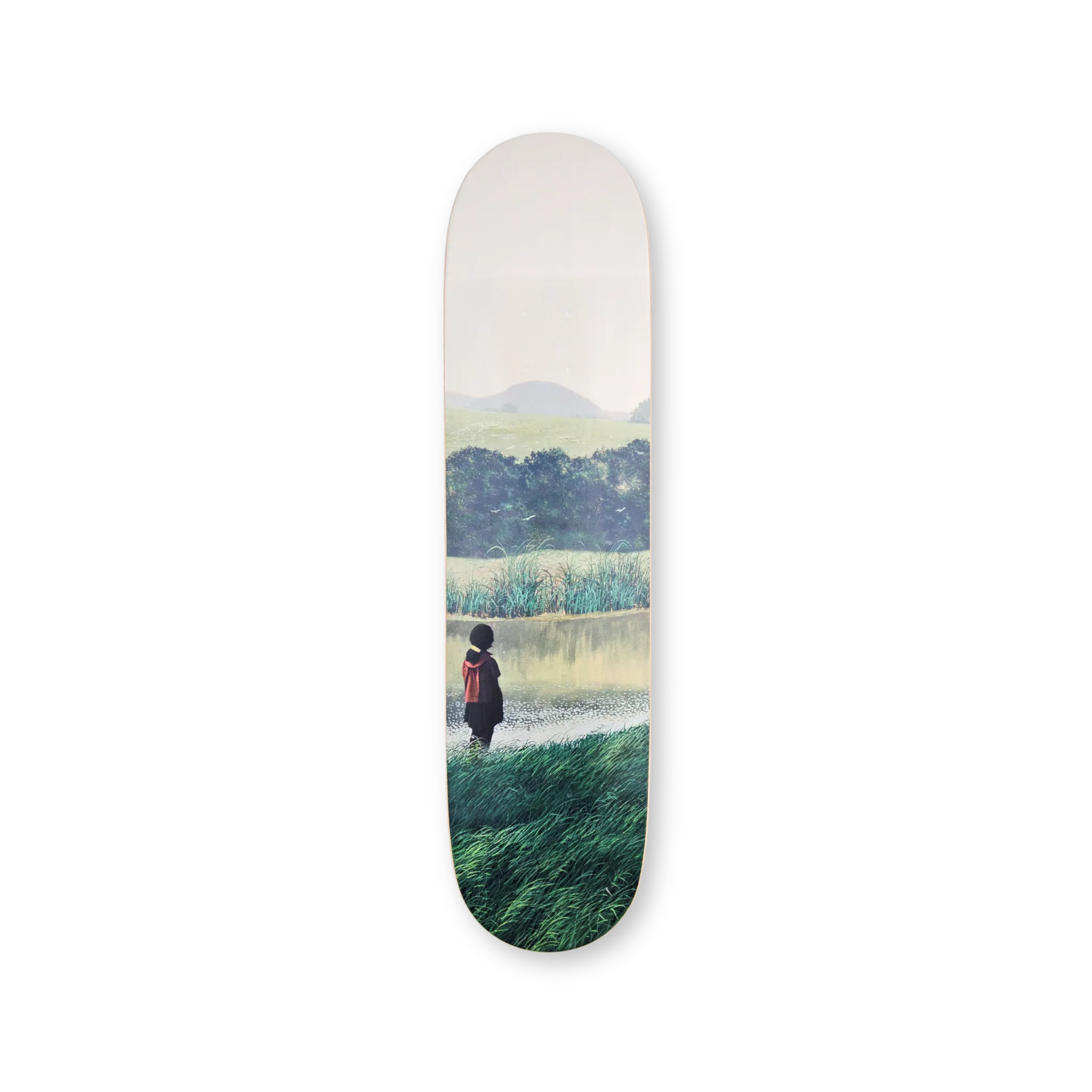 Skateboard deck with the Mirando al Norte artwork by Tomas Sanchez